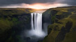 Mesmerizing long exposure shot capturing the iconic waterfall landscape of Iceland
