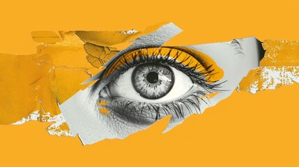 Wall Mural - A magazine eye cut out. Isolated as a png. Modern halftone elements for collage on yellow.