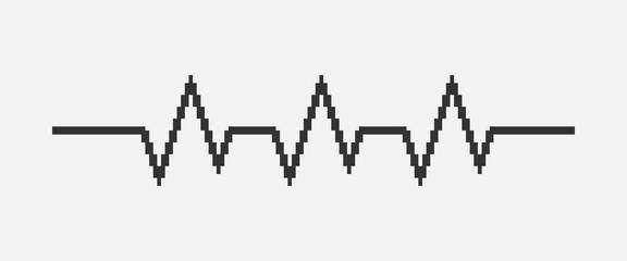 black and white simple flat 1bit vector pixel art of heartbeat cardiogram line