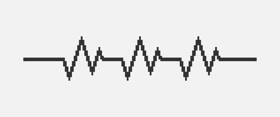 black and white simple flat 1bit vector pixel art of heartbeat cardiogram line