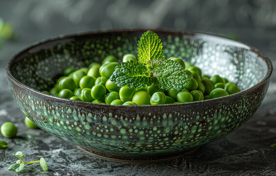 green peas in bowl on dark background