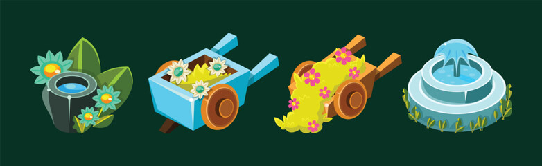 Poster - Video Game Garden Decoration Collection Of Elements Vector Set