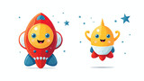 Fototapeta  - Cartoon character of rocket with smile pose flat vector
