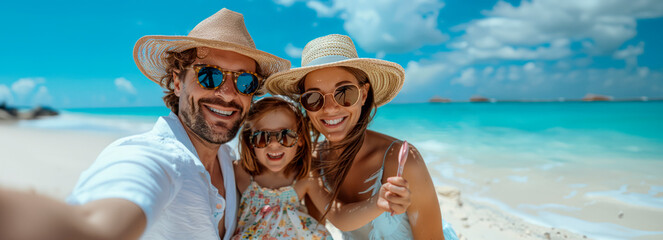 Joyful family captures precious moments on the beach with a fun selfie session