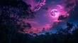 Night violet natural sky,round moon on the jungle