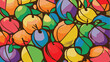 In abstract art, fruits are artistically rendered.