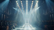 Mystical fashion runway illuminated by dramatic lights.
