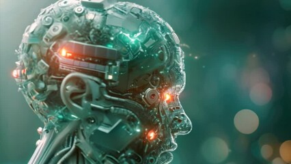 Poster - Brainwave Illumination: A head adorned with intricate code against a vibrant backdrop, infused with light, energy, and hints of water and motion