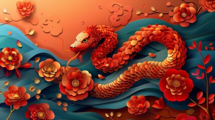 Aufkleber - Chinese New Year 2025, Year of the Snake , outline, stroke.