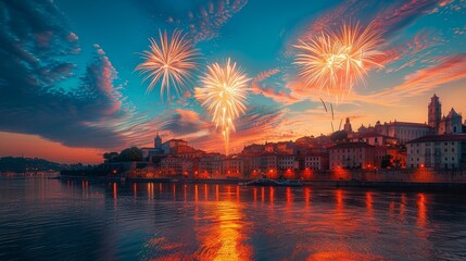 Poster - Fireworks in the town of Coimbra (Portugal)