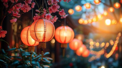 Aufkleber - During the Chinese new year festival, Chinese new year lanterns in Chinatown, firecrackers in celebration of the new year, for background images