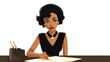 Trying to Remind - Retro Black Office Girl Cartoon 