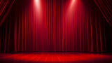 Fototapeta Morze - Red stage curtain with spotlight shining on it