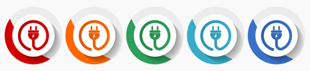Aufkleber - Electricity, energy vector icon set, flat icons for logo design, webdesign and mobile applications, colorful round buttons