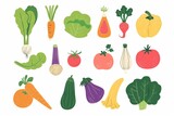 Fototapeta Kuchnia - Colorful hand-drawn vector vegetables on white background. A collection of various hand-drawn colorful vegetables including broccoli, peppers, and carrots, illustrated on a clean white backdrop