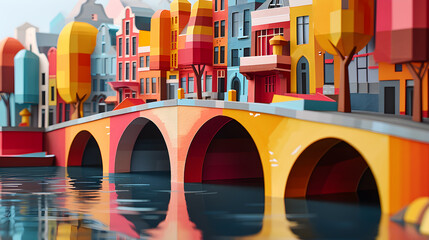 Wall Mural - Urban Waterways: Papercut Cityscape Featuring Amsterdam's Historic Canals. Generative AI