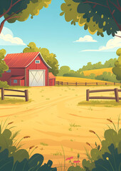 Poster - Farmyard Outside Scenery Illustration