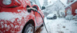 An electric car charges outdoors in the frigid winter landscape. When the temperature drops, the range is reduced but so too is the capacity of the battery