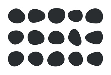 Poster - Collection of paint liquid black speech blotch spot irregular vector form isolated on transparent background, random cube drops simple elements, organic amoeba blob shape in modern style fluid dynamic