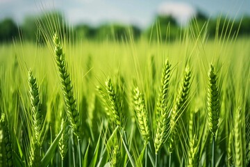 Green Wheat Field under a Clear Blue Sky