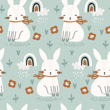 Fototapeta Dinusie - Seamless pattern with cute bunny. Vector