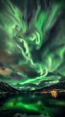 Wall Mural - northern lights aurora borealis lapland night landscape