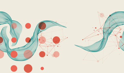 Poster - The abstract wave is made in a frame style. Template for science and technology presentation. Hand drawn vector art.