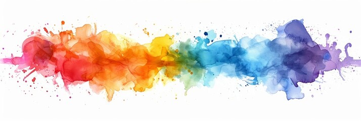 Canvas Print - Abstract colorful rainbow color painting illustration. watercolor splashes, isolated on white background. Generative AI