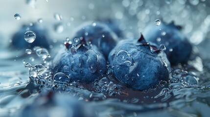 Wall Mural - Concept of fresh summer fruits, blueberry in water