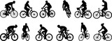 Fototapeta Pokój dzieciecy - people riding bicycle silhouette set on white background, vector