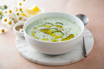 Canvas Print - Homemade cold yogurt soup with cucumber