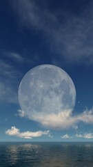 Wall Mural - Full moon and timelapse clouds reflecting on water surface, vertical video