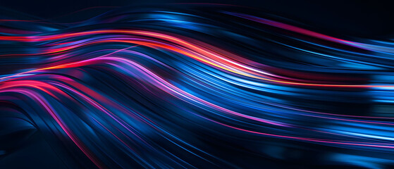 Canvas Print - Abstract illustration depicting high-speed light trails in 3D, creating a dynamic and futuristic backdrop. The red and blue light motion trails convey a sense of fast movement and modern technology.