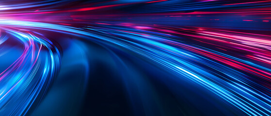 Sticker - Abstract illustration depicting high-speed light trails in 3D, creating a dynamic and futuristic backdrop. The red and blue light motion trails convey a sense of fast movement and modern technology.