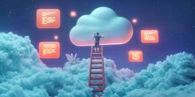 A 3D Rendering Of A Ladder Leading To A Cloud, With Each Rung Representing A Step In A Business Plan, Illustrating The Path To Success