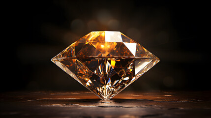 Wall Mural - Closeup of sparkling gemstone diamond surrounded by orange sparks isolated on dark background