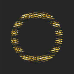 Poster - Gold dotted luxury halftone round frame. Golden shining abstract background with light glow elements. Glitter pattern circle logo. Modern futuristic graphic vector illustration. Glowing decoration