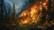 Forest fire peril Flames engulf wooded area threatening ecosystem. Generated by AI