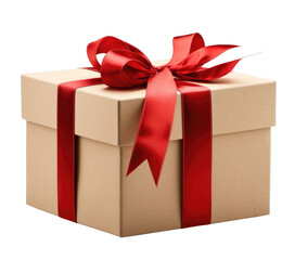 Wall Mural - a brown box with a red ribbon tied around it. the box is empty and ready to be filled with a gift