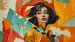 © growth.ai - illustration of a young woman retro Trendy paper collage composition wallpaper modern art