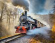 Une locomotive à vapeur crache sa fumée 