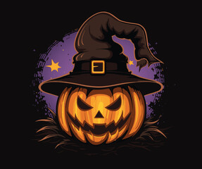 Spooky Halloween Jack O Lantern illustration for mascot merchandise t-shirt, stickers and Label designs, poster, greeting cards advertising business company or brands