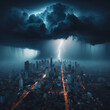 Lightning and Rain over the City. AI Generated