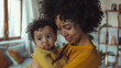 afro haired woman holding a cute baby, Ai Generated Images