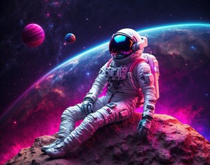 Wall Mural - hyper realistic astronaut space planet	