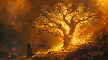 Illustration of the burning bush from the bible