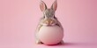 Cute Easter Bunny Holding Egg on Pink Background, Spring Holiday Concept, Adorable Rabbit with Decorated Egg Illustration