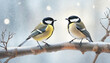 Two Birds Sit on Branch and Look at Each Other