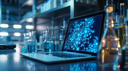 Molecular Structure Display on Laptop in Lab