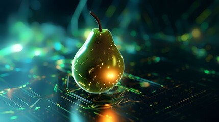 Wall Mural - Futuristic 3d illustration of a pear in cyberspace